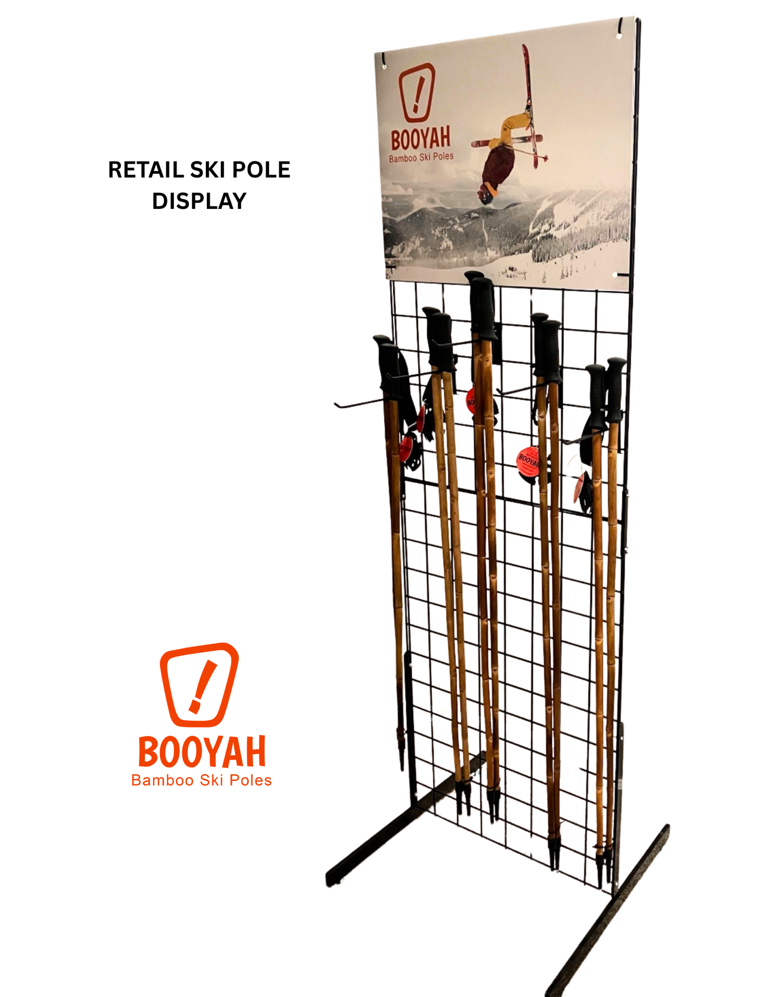 12-Pack Mid-Season Bamboo Ski Poles Order w/Display Stand